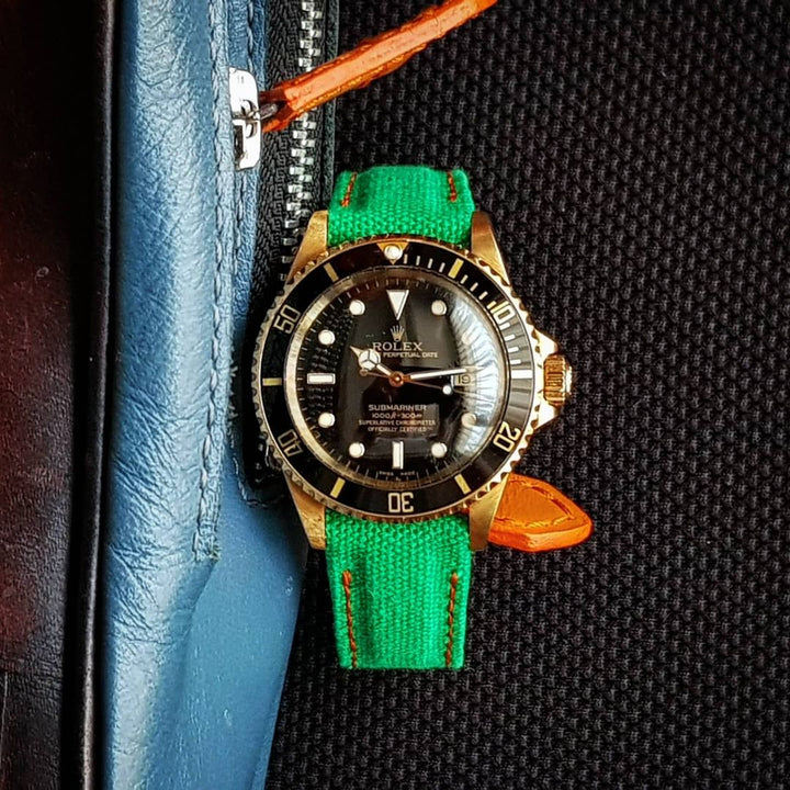 Green Canvas Velcro with Orange Stitch Extreme Padded style