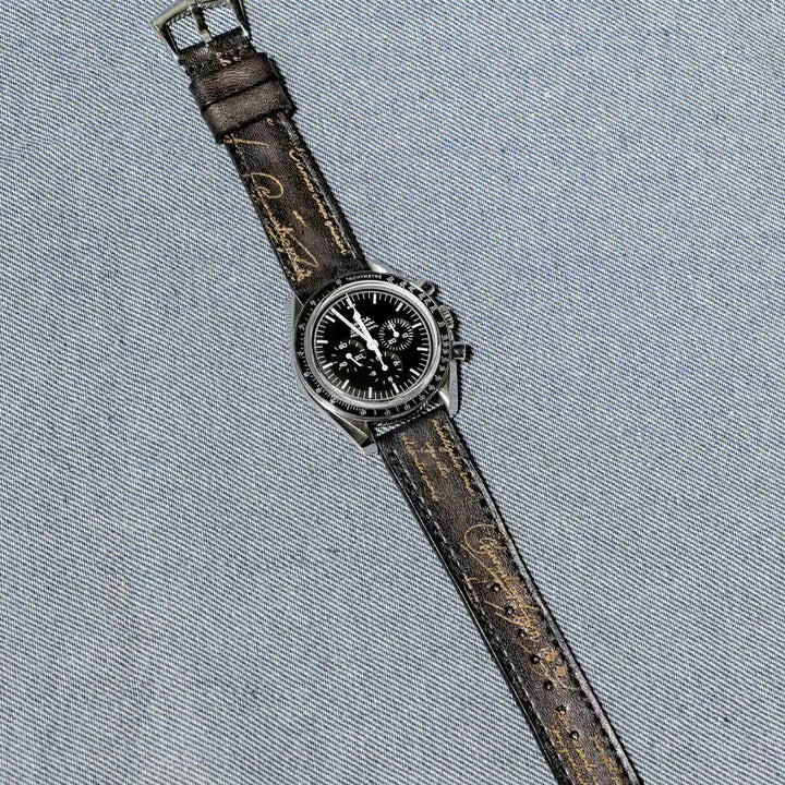 Omega Straps - Black Patina With Gold Scritto