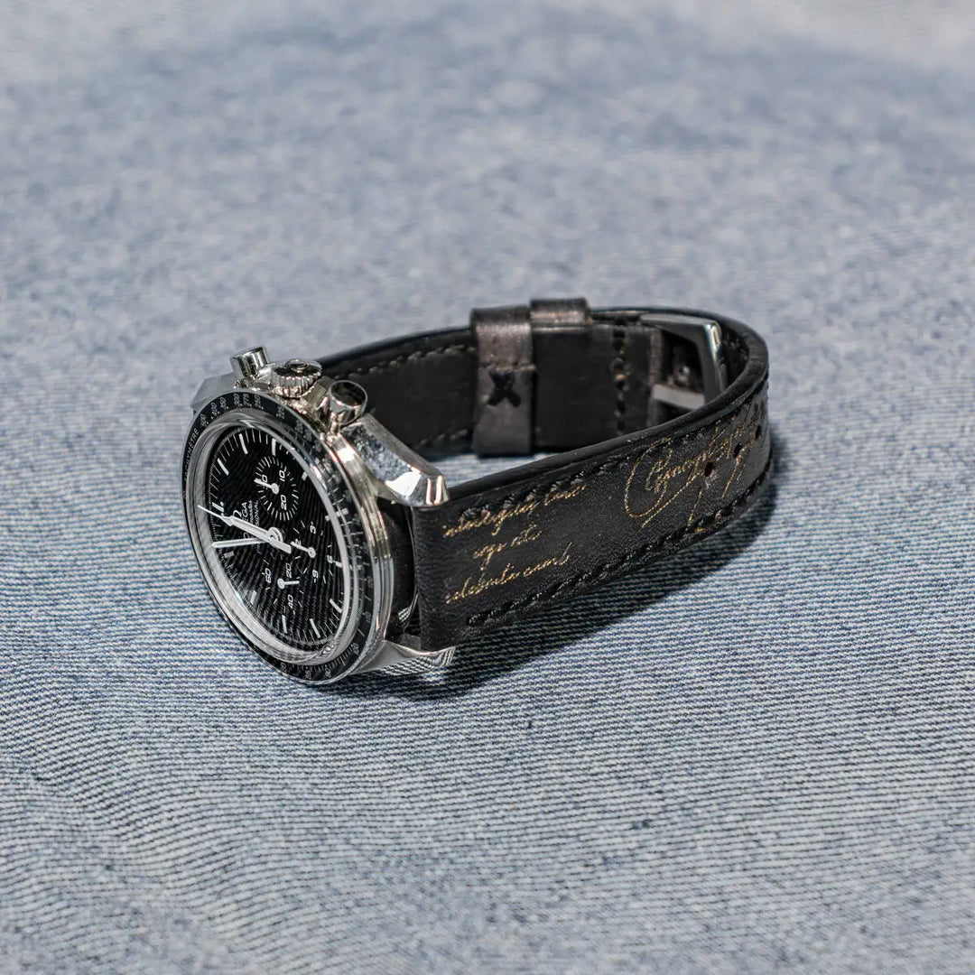 Omega Straps - Black Patina With Gold Scritto