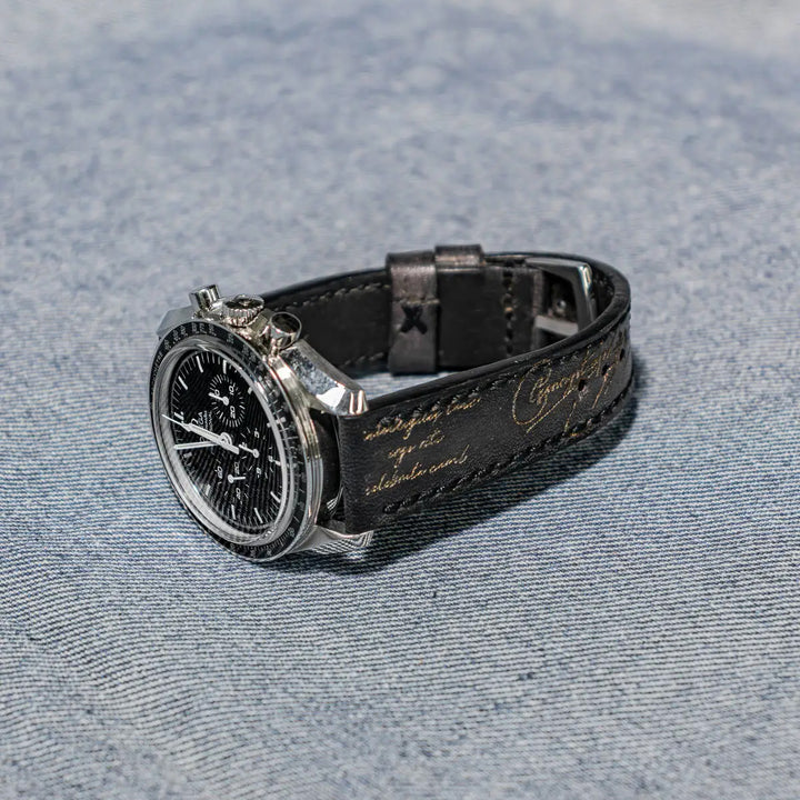 Omega Straps - Black Patina With Gold Scritto