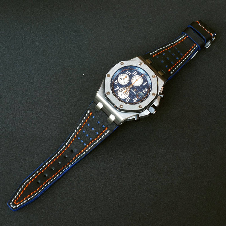 Racing Black-Blue with White - Orange Stitch