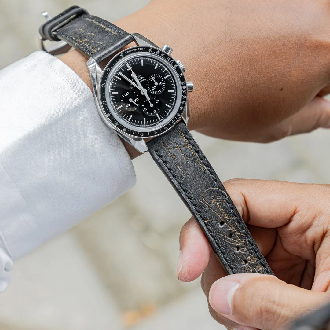 Omega Straps - Black Patina With Gold Scritto