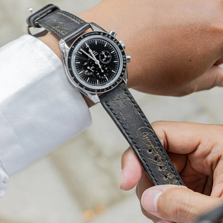 Omega Straps - Black Patina With Gold Scritto