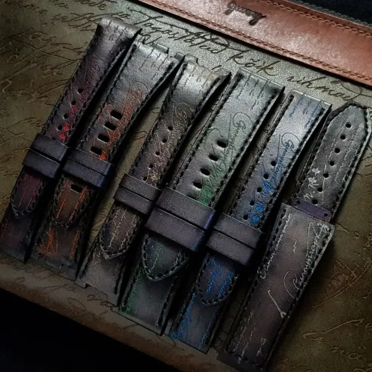 Rolex Straps - Black Patina with Blue Scritto