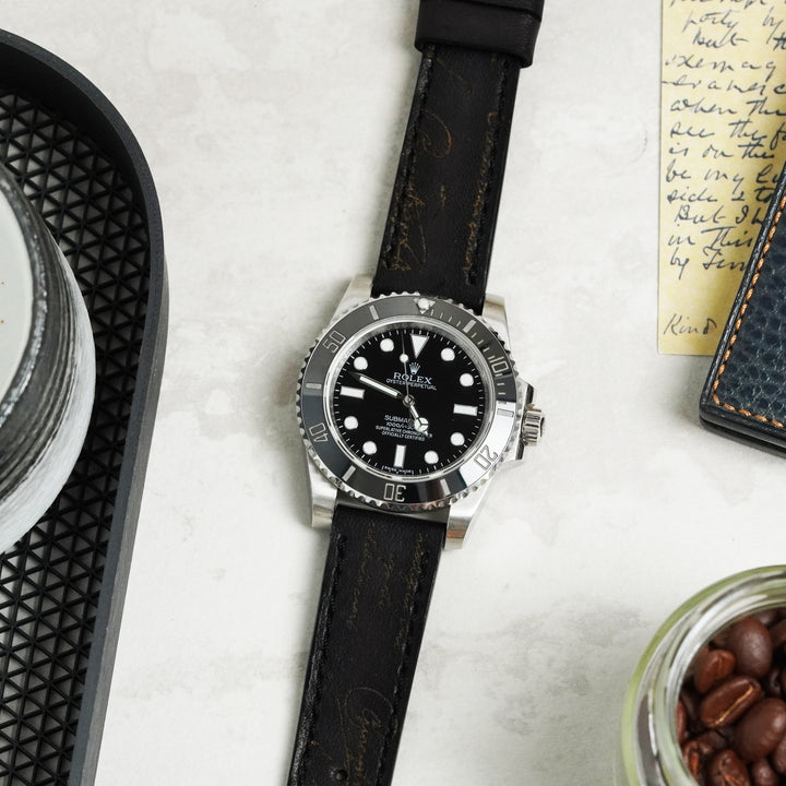 Rolex Straps - Black Patina With Gold Scritto