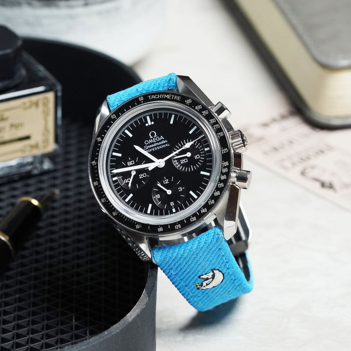 Ready Stock 20mm - Cyan White Denim Two Tone Snoopy Strap