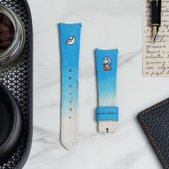 Ready Stock 20mm - Cyan White Denim Two Tone Snoopy Strap