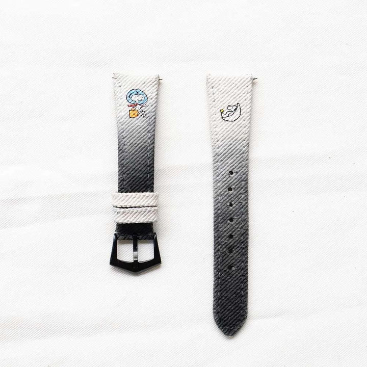 Omega Straps - White Black Denim Two Tone Snoopy Strap