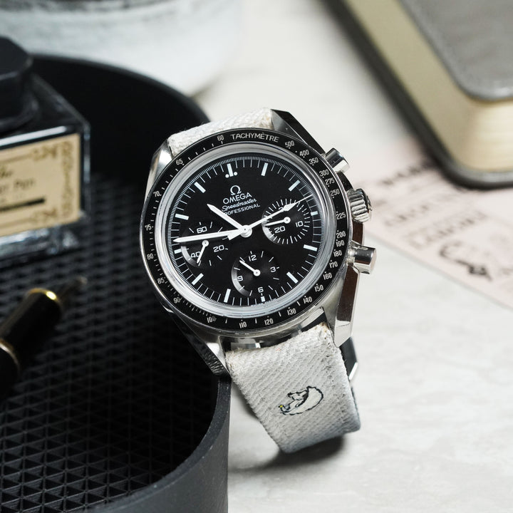 Omega Straps - White Black Denim Two Tone Snoopy Strap