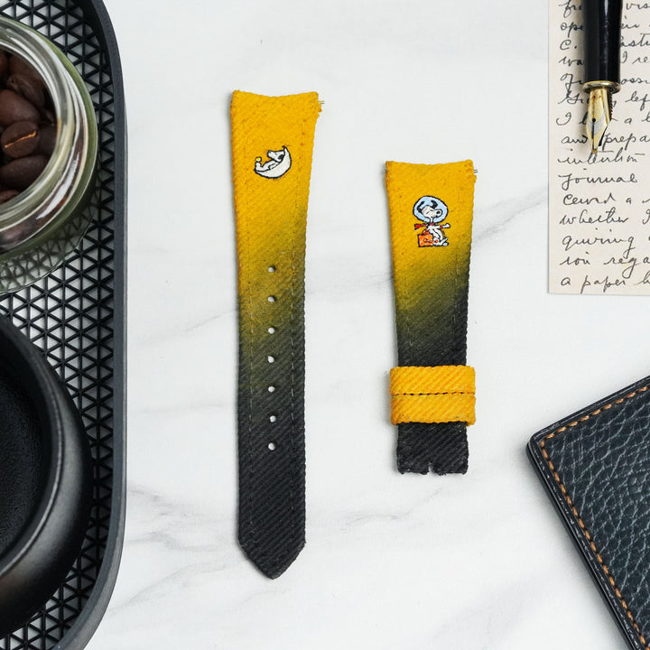 Omega Straps - Yellow Black Denim Two Tone Snoopy Strap