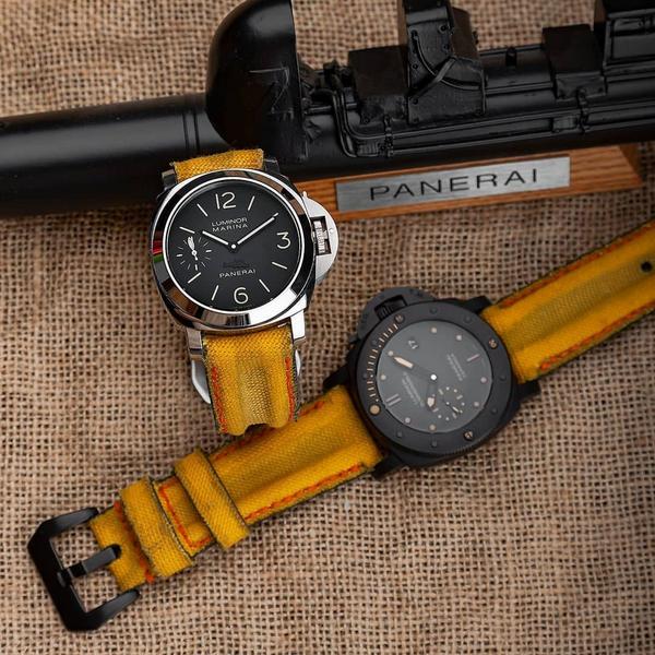 Panerai Submersible Straps - Double Muscular Vintage Yellow Canvas