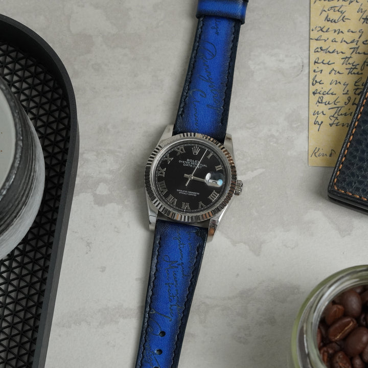 Rolex Straps - Blue Patina Scritto